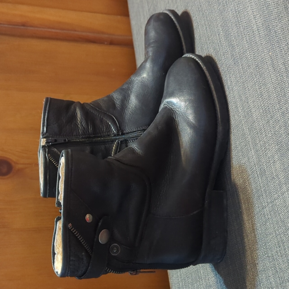 Dune London Black Leather  Sherpa lined Biker style Booties Size‎ 7.5